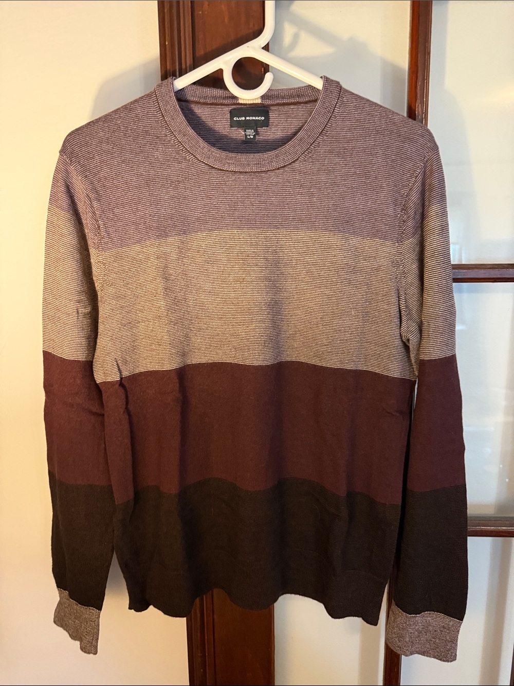 Club Monaco Men's Three-Tone Striped Crewneck Sweater - Mauve/Brown/Charcoal
